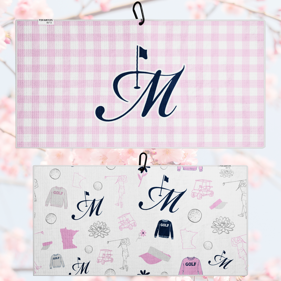 Pink Medina Golf and Country Club monogram custom golf towels