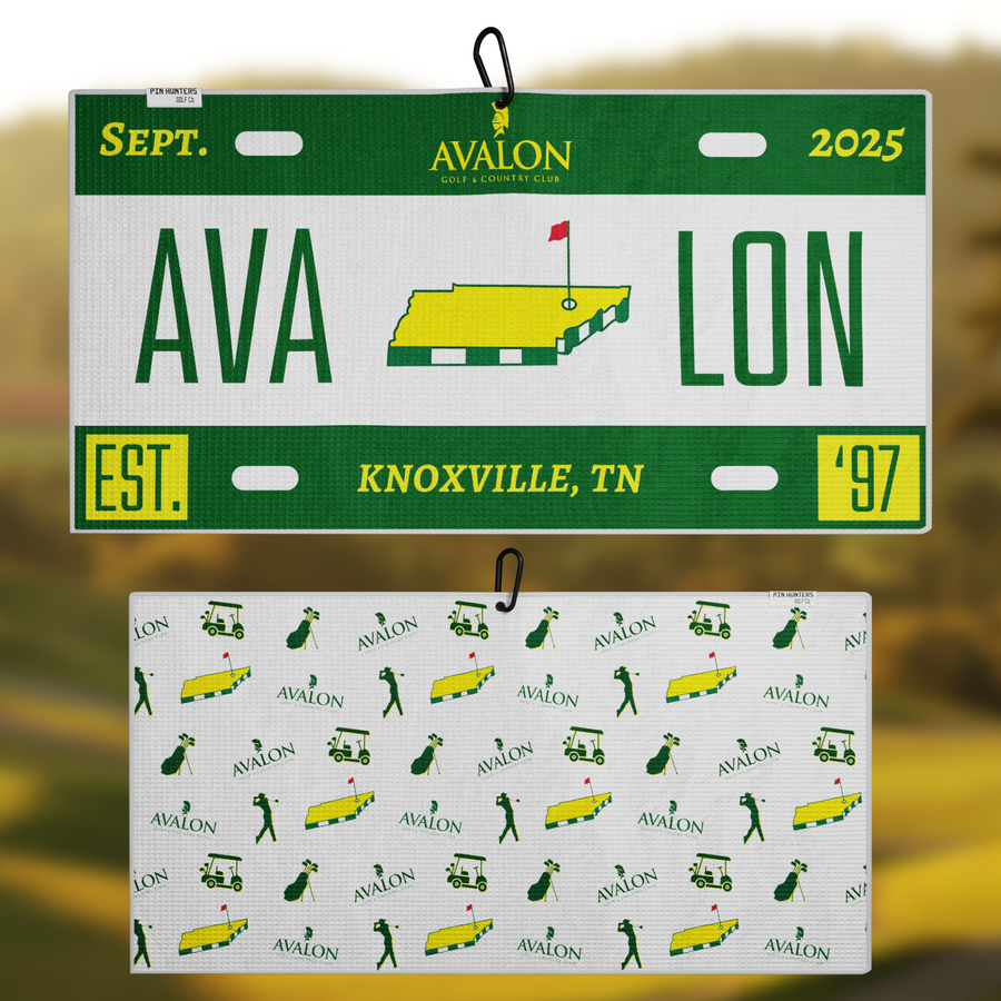 Avalon Country Club Knoxville license plate-style custom golf towel