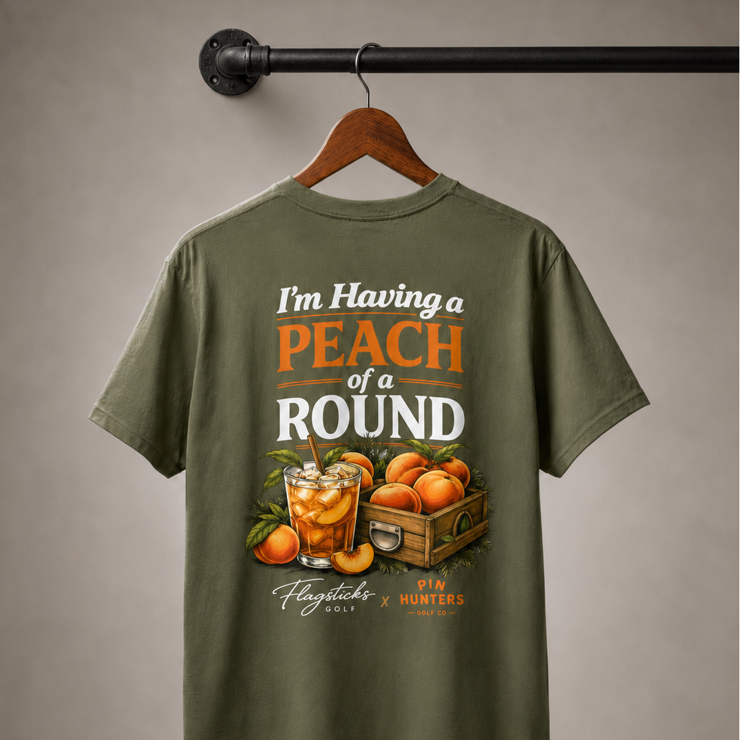 I'm Having a Peach of a round golf tee from Pin Hunters Golf and Flagsticks Golf Green Hanging