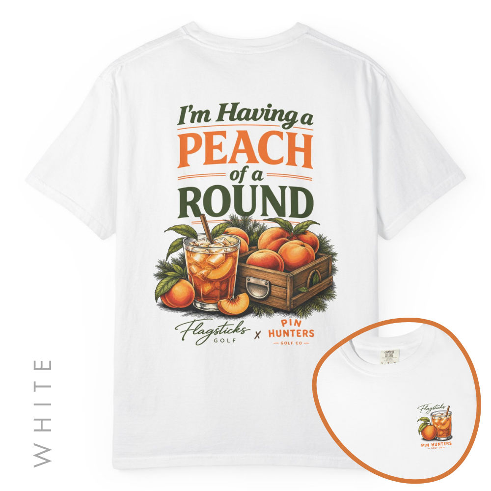 I'm Having a Peach of a round golf tee from Pin Hunters Golf and Flagsticks Golf