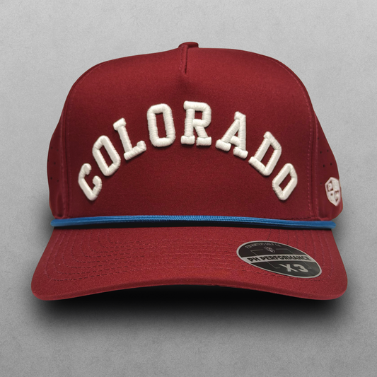 Colorado Avalanche performance hat with white raised arched embroidery, blue rope detail, side logo embroidery, and PH Performance X3 sticker.