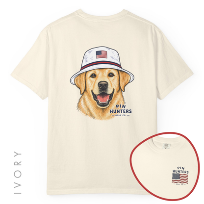 front-back-golden-retriever-golf-shirt.jpg
Ivory Pin Hunters Colby Tee product image with back golden retriever graphic and front logo design inset.